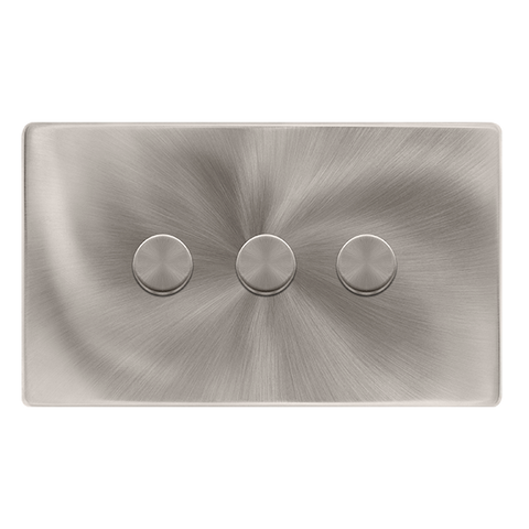 Screwless Plate Brushed Steel 3 Gang 2 Way LED 100W Trailing Edge Dimmer Light Switch - SE Home