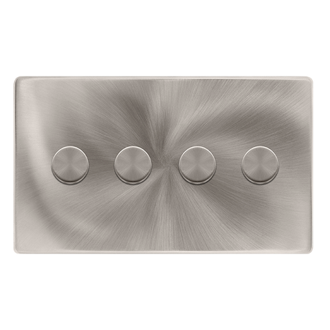 Screwless Plate Brushed Steel 4 Gang 2 Way LED 100W Trailing Edge Dimmer Light Switch - SE Home