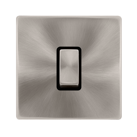 Screwless Plate Brushed Steel 10A Ingot 1 Gang 2 Way Light Switch - Black Trim