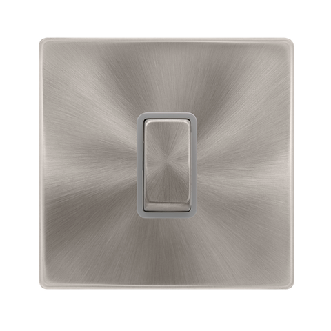 10AX Ingot 1 Gang 2 Way Switch - Brushed Steel Cover Plate - Grey Insert - Screwless - SE Home