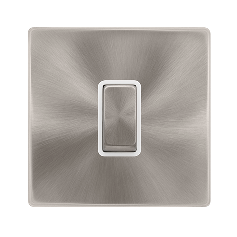 Screwless Plate Brushed Steel 10A Ingot 1 Gang 2 Way Light Switch - White Trim