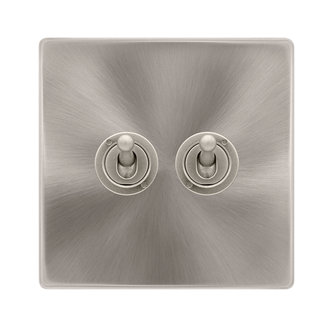 Screwless Plate Brushed Steel 10A 2 Gang 2 Way Toggle Light Switch - SE Home