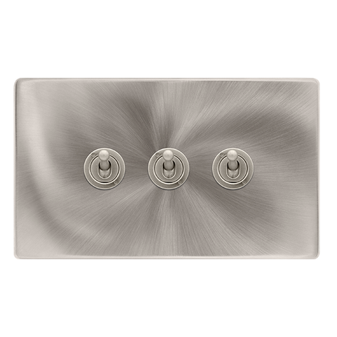 Screwless Plate Brushed Steel 10A 3 Gang 2 Way Toggle Light Switch - SE Home
