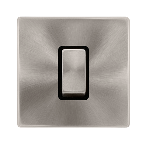Screwless Plate Brushed Steel 50A Ingot 1 Gang Double Pole Switch - Black Trim - SE Home