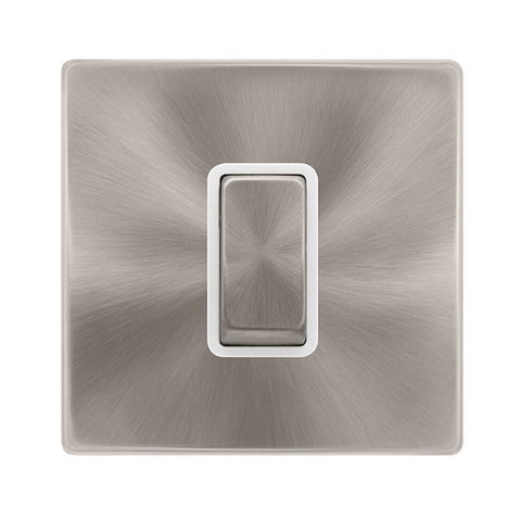 Screwless Plate Brushed Steel 50A Ingot 1 Gang Double Pole Switch - White Trim - SE Home