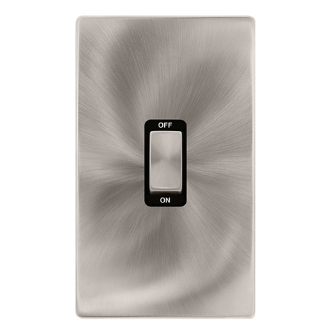 Screwless Plate Brushed Steel 50A Ingot 2 Gang Double Pole Switch - Black Trim - SE Home