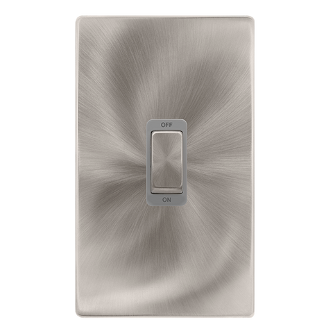 50A Ingot 2 Gang Double Pole Switch - Brushed Steel Cover Plate - Grey Insert - Screwless - SE Home