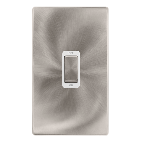 Screwless Plate Brushed Steel 50A Ingot 2 Gang Double Pole Switch - White Trim - SE Home