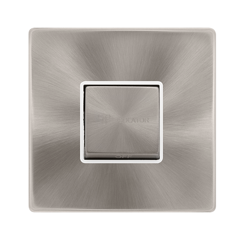 Screwless Plate Brushed Steel 10A Ingot 3 Pole Fan Isolation Switch - White Trim - SE Home