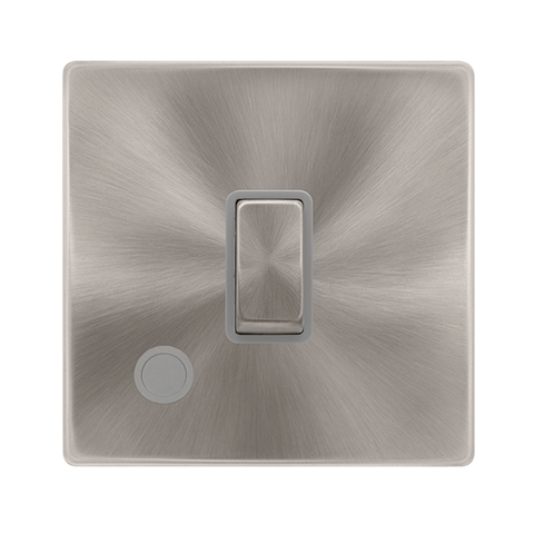 20A Ingot Double Pole Switch With Flex Outlet - Brushed Steel Cover Plate - Grey Insert - Screwless - SE Home
