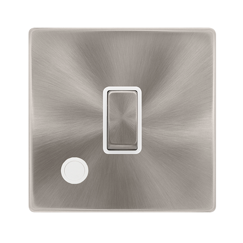 Screwless Plate Brushed Steel 20A Ingot Double Pole Switch With Flex Outlet - White Trim