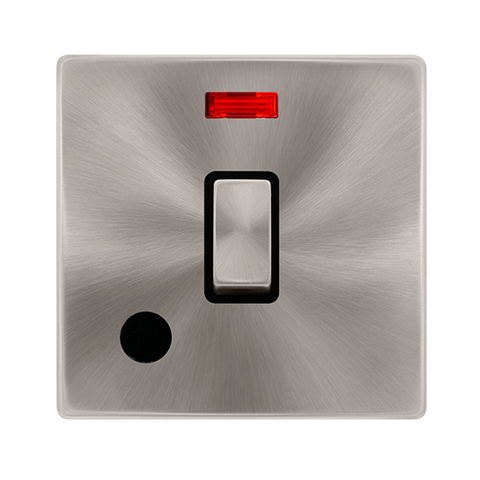 Screwless Plate Brushed Steel 20A Ingot Double Pole Switch With Neon + Flex Outlet - Black Trim - SE Home