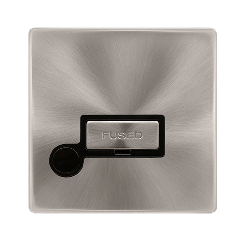 Screwless Plate Brushed Steel 13A Ingot Fused Connection Unit With Optional Flex Outlet - Black Trim - SE Home