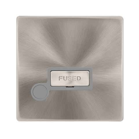 13A Ingot Fused Connection Unit With Optional Flex Outlet - Brushed Steel Cover Plate - Grey Insert - Screwless