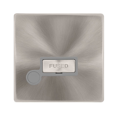 13A Ingot Fused Connection Unit With Optional Flex Outlet - Brushed Steel Cover Plate - Grey Insert - Screwless - SE Home