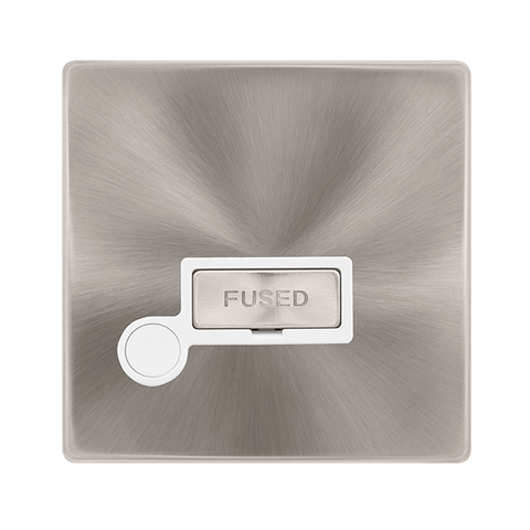 Screwless Plate Brushed Steel 13A Ingot Fused Connection Unit With Optional Flex Outlet - White Trim