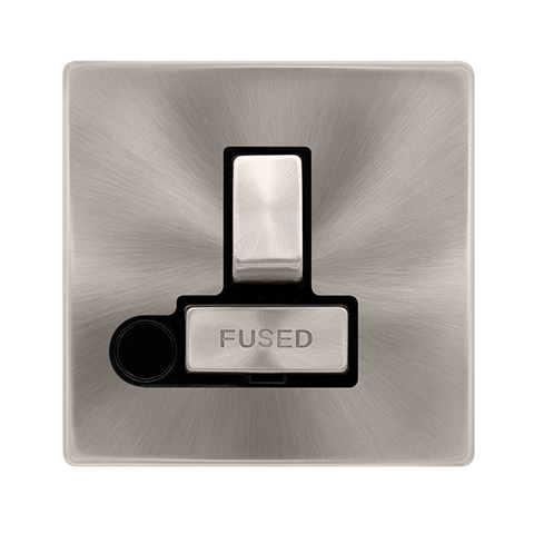 Screwless Plate Brushed Steel 13A Ingot Switched Fused Connection Unit With Optional Flex Outlet - Black Trim - SE Home