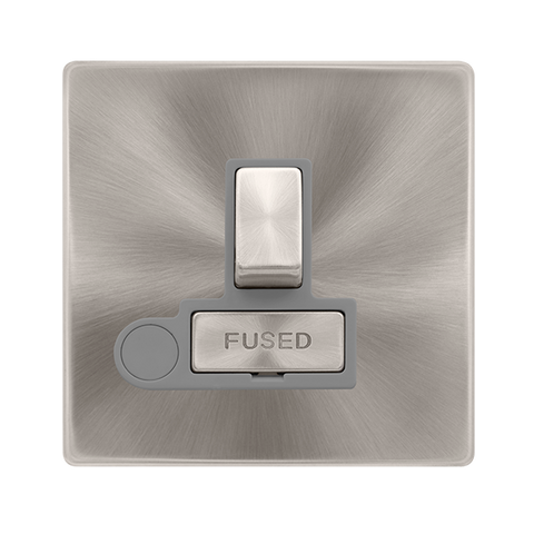 13A Ingot Switched Fused Connection Unit With Optional Flex Outlet - Brushed Steel Cover Plate - Grey Insert - Screwless