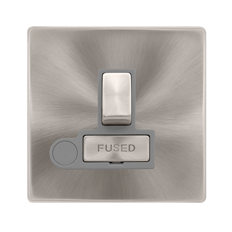 13A Ingot Switched Fused Connection Unit With Optional Flex Outlet - Brushed Steel Cover Plate - Grey Insert - Screwless - SE Home