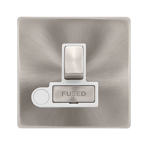 Screwless Plate Brushed Steel 13A Ingot Switched Fused Connection Unit With Optional Flex Outlet - White Trim