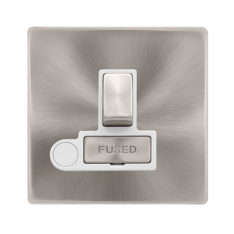 Screwless Plate Brushed Steel 13A Ingot Switched Fused Connection Unit With Optional Flex Outlet - White Trim - SE Home