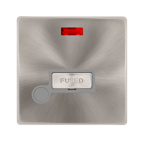 13A Ingot Fused Connection Unit With Neon + Optional Flex Outlet - Brushed Steel Cover Plate - Grey Insert - Screwless - SE Home