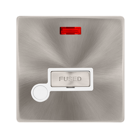 Screwless Plate Brushed Steel 13A Ingot Fused Connection Unit With Neon + Optional Flex Outlet - White Trim - SE Home