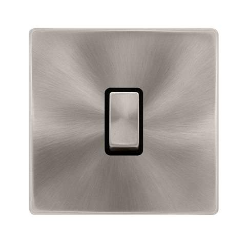 Screwless Plate Brushed Steel 20A Ingot Double Pole Switch - Black Trim