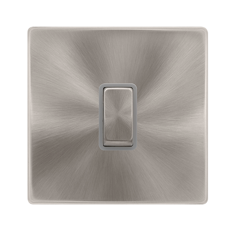 20A Ingot Double Pole Switch - Brushed Steel Cover Plate - Grey Insert - Screwless - SE Home