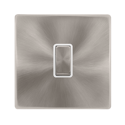 Screwless Plate Brushed Steel 20A Ingot Double Pole Switch - White Trim