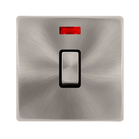Screwless Plate Brushed Steel 20A Ingot Double Pole Switch With Neon - Black Trim - SE Home
