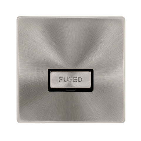 Screwless Plate Brushed Steel 13A Ingot Fused Connection Unit - Black Trim - SE Home