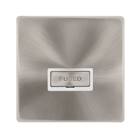 Screwless Plate Brushed Steel 13A Ingot Fused Connection Unit - White Trim - SE Home