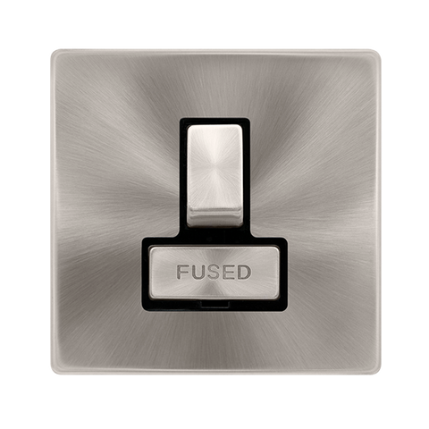 Screwless Plate Brushed Steel 13A Ingot Switched Fused Connection Unit - Black Trim - SE Home
