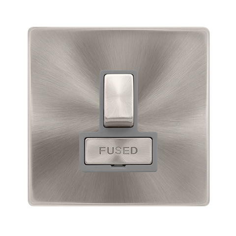 13A Ingot Switched Fused Connection Unit - Brushed Steel Cover Plate - Grey Insert - Screwless - SE Home