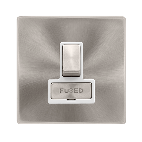 Screwless Plate Brushed Steel 13A Ingot Switched Fused Connection Unit - White Trim - SE Home
