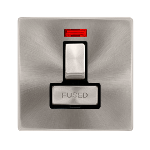 Screwless Plate Brushed Steel 13A Ingot Switched Fused Connection Unit With Neon - Black Trim - SE Home