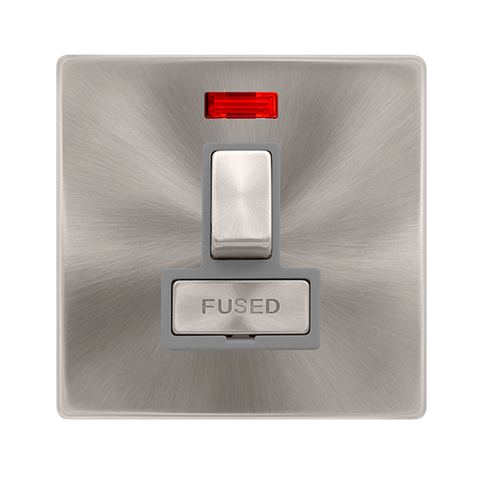 13A Ingot Switched Fused Connection Unit With Neon - Brushed Steel Cover Plate - Grey Insert - Screwless - SE Home