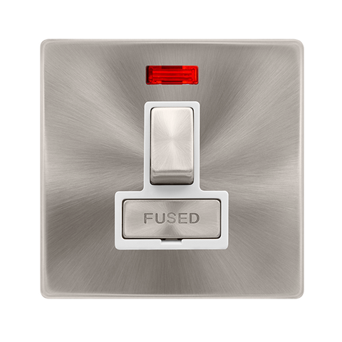 Screwless Plate Brushed Steel 13A Ingot Switched Fused Connection Unit With Neon - White Trim - SE Home