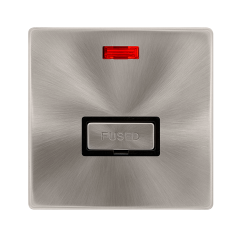 Screwless Plate Brushed Steel 13A Ingot Fused Connection Unit With Neon - Black Trim - SE Home