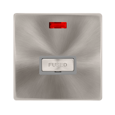 13A Ingot Fused Connection Unit With Neon - Brushed Steel Cover Plate - Grey Insert - Screwless - SE Home