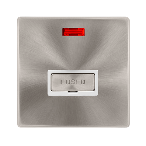 Screwless Plate Brushed Steel 13A Ingot Fused Connection Unit With Neon - White Trim - SE Home