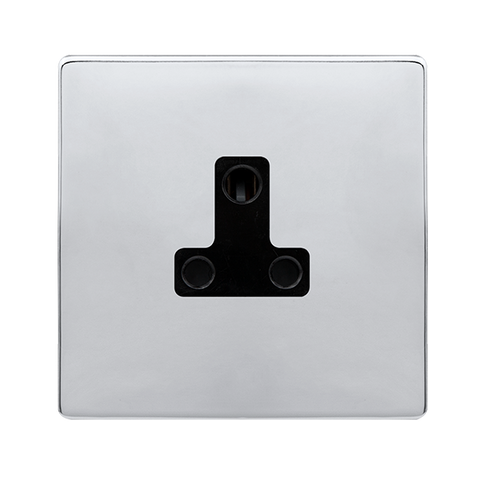 Screwless Plate Polished Chrome 5A Round Pin Socket - Black Trim - SE Home