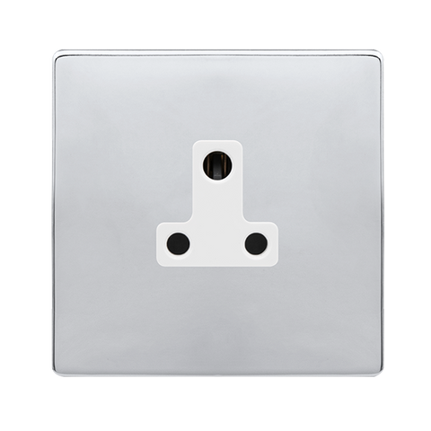Screwless Plate Polished Chrome 5A Round Pin Socket - White Trim