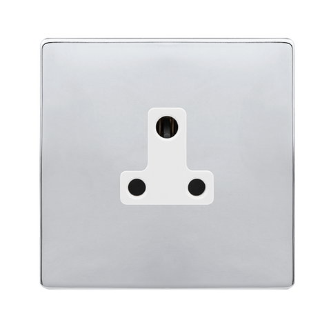Screwless Plate Polished Chrome 5A Round Pin Socket - White Trim - SE Home