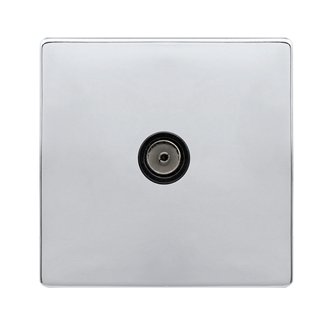 Screwless Plate Polished Chrome Single Non-Isolated Coaxial Outlet - Black Trim - SE Home