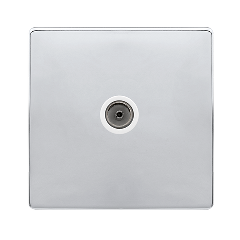 Screwless Plate Polished Chrome Single Non-Isolated Coaxial Outlet - White Trim