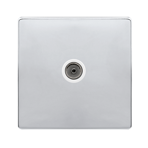 Screwless Plate Polished Chrome Single Non-Isolated Coaxial Outlet - White Trim - SE Home