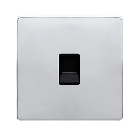 Screwless Plate Polished Chrome Single Rj11 (Irish/Us) Outlet - Black Trim - SE Home