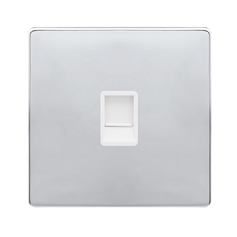 Screwless Plate Polished Chrome Single Rj11 (Irish/Us) Outlet - White Trim